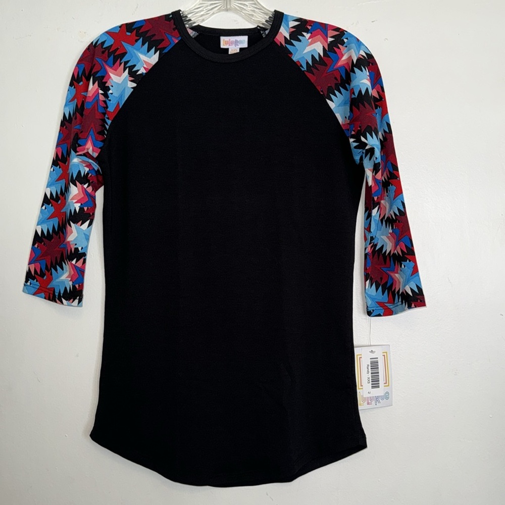 LULAROE Randy 3/4 Sleeve Red White & Blue STAR Baseball T-Shirt XXS New NWT